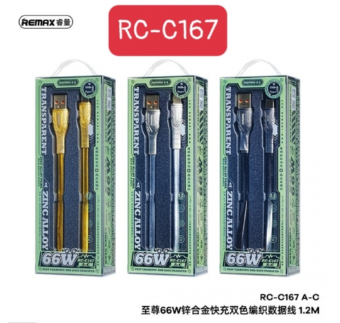 Cáp sạc nhanh 66W Remax RC-C167 Type C (a-c, usb ra Type c) chính hãng [BH 1 Năm]