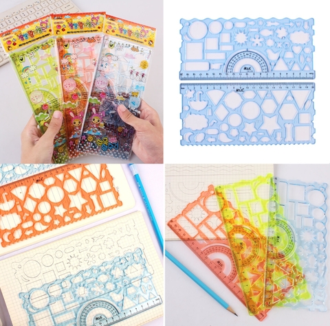 Set 2 thước kẻ chữ nhật in hình học họa tiết đa mẫu (dài 20cm)