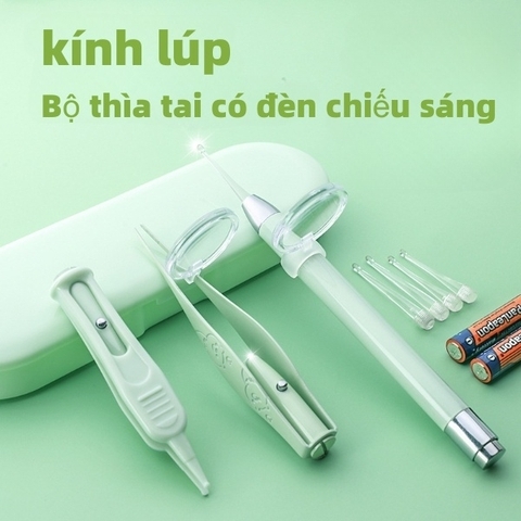 Bộ lấy ráy tai có kính lúp hộp xanh xịn sò có led [BH: NONE]
