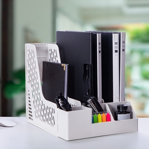 Khay hộp nhựa 3 ngăn VN-5680 đựng giấy tờ, sổ sách, bút viết, mỹ phẩm, vật dụng tiện ích văn phòng, tài liệu hồ sơ đa năng