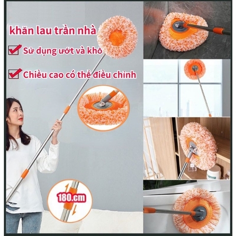 Cây lau nhà đa năng kiêm lau cửa sổ, trần nhà phối CAM TRẮNG, nghiêng 180 độ và xoay 360 độ siêu tiện lợi [BH: NONE]