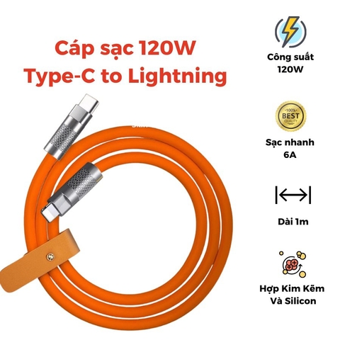 Cáp sạc siêu nhanh 120W (c-l) type c ra iphone lightning (không hộp) mập chống rối chống đứt đầu cáp kiêm loại siêu bền [BH 3 Tháng]