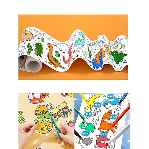 Tranh tô màu sticker cắt dán cuộn dài 3 mét cho bé