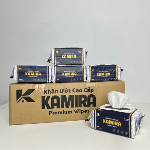 Thùng 10 gói (mỗi gói 100 tờ) khăn giấy ướt cao cấp KMR PREMIUM WIPES vitamin E chống oxy hóa, Không paraben an toàn mọi loại da [BH: NONE]