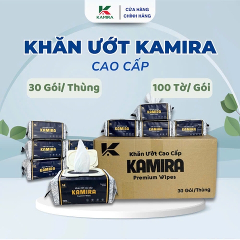Thùng 30 gói (mỗi gói 100 tờ) khăn giấy ướt cao cấp KMR PREMIUM WIPES vitamin E chống oxy hóa, Không paraben an toàn mọi loại da [BH: NONE]