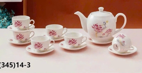 Bộ ấm trà 1 ấm 6 ly kèm đĩa LOTUS - Họa tiết tùy lô [BH: NONE] 1l1b12
