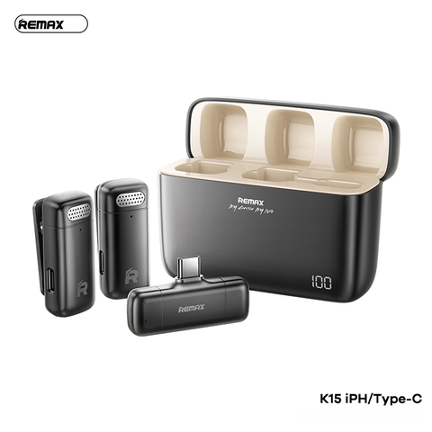 Micro không dây thu âm REMAX K15 (2 mic) Type-C có Dock Sạc - livestream youtube chính hãng [BH 1 năm]