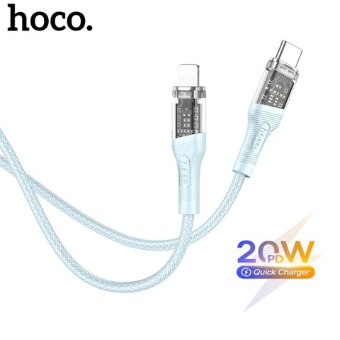 Cáp sạc nhanh 20w Hoco U111 (c-l) PD Type C RA IPHONE trong suốt chính hãng [BH 1 Năm]
