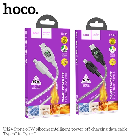 Cáp sạc nhanh 60w tự ngắt Hoco U124 (c-c) PD 2 đầu Type C ra Type C dây silicon chính hãng [BH 1 Năm]
