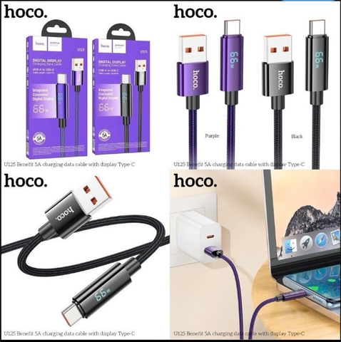 Cáp sạc nhanh 5A HOCO U125 Cáp USB ra Type C có đèn led báo dòng sạc siêu tiện lợi