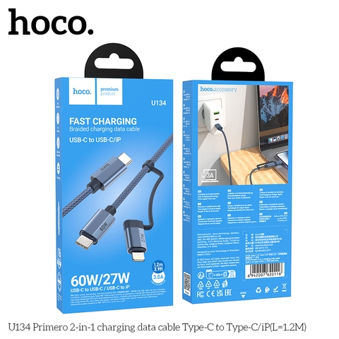 Cáp sạc 4in1 sạc nhanh 60/27W HOCO U137 cáp sạc Type C ra Type C/ Iphone đa năng chính hãng