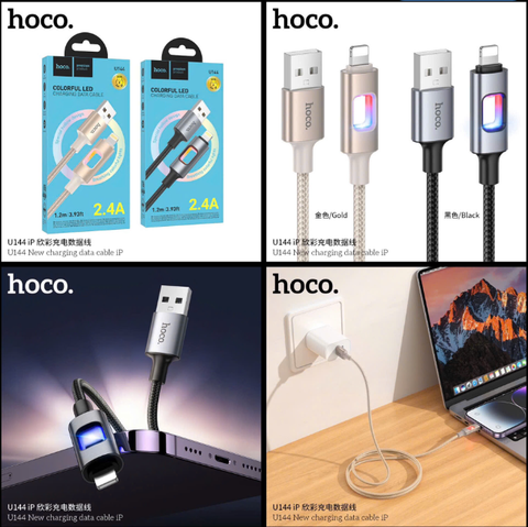 Cáp sạc nhanh 2.4A HOCO U144 cáp USB ra Iphone mẫu mới có đèn led siêu đẹp