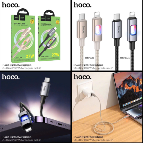 Cáp sạc nhanh 27W HOCO U144 cáp Type C ra Iphone kèm led mẫu mới siêu đẹp [BH 1 Năm]