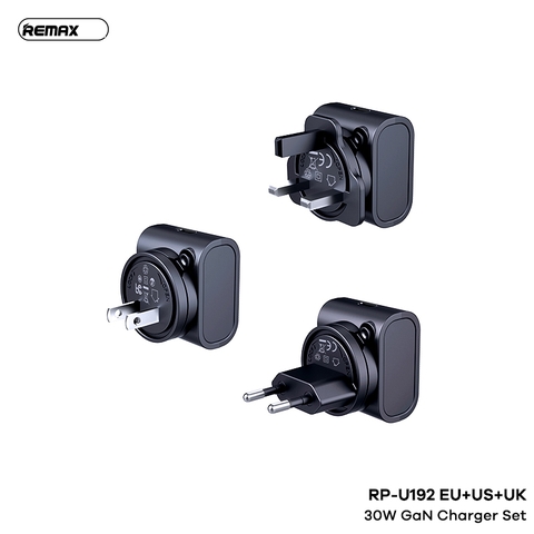 Cóc sạc nhanh 30w Remax RP-U192 1 cổng type C kèm 3 chân US/EU/AU hỗ trợ du lịch chính hãng [BH 1 Năm]