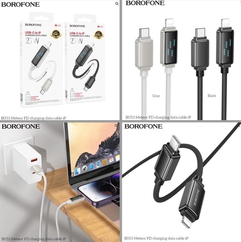 Cáp sạc nhanh 27w BOROFONE BU53 Meteor (c-l) type c ra iphone lightning chính hãng [BH 1 năm]
