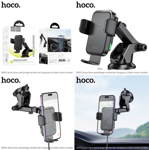 Giá đỡ điện thoại xe hơi (sạc không dây) HOCO HW11 kiêm đế sạc không dây cho xe hơi, ô tô chính hãng [BH 1 năm]