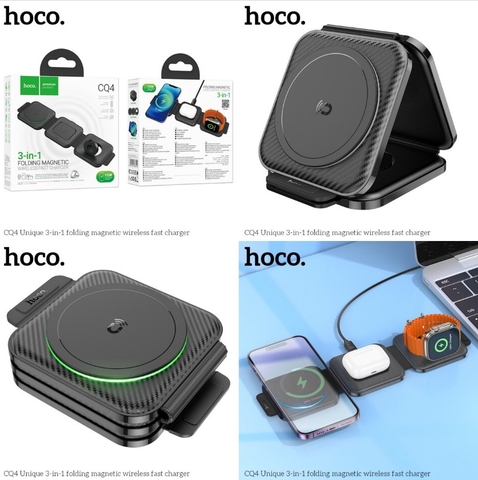 Đế sạc không dây 3in1 HOCO CQ4 xếp gọn - sạc không dây cùng lúc 3 thiết bị (tai nghe airpods, smartwatch, điện thoại) chính hãng [BH 1 năm]