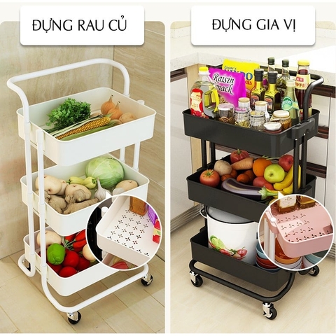 Kệ để đồ 3 tầng NY có bánh xe tay cầm đẩy di chuyển đa năng bỉm sữa [BH: NONE]