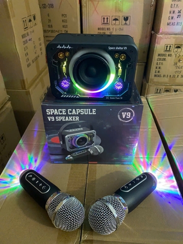Loa bluetooth karaoke SPACE CAPSULE V9 mẫu loa cổ điển siêu đẹp kèm 1 micro có đèn led vũ trường