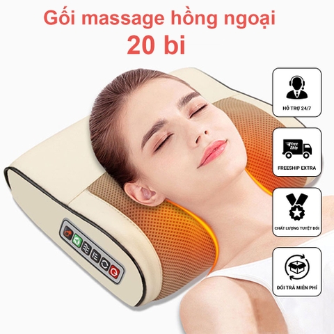 Gối 20 bi 6 chức năng massage hồng ngoại cổ vai gáy dùng ở nhà hoặc trên xe hơi / ô tô [BH 1 tháng]
