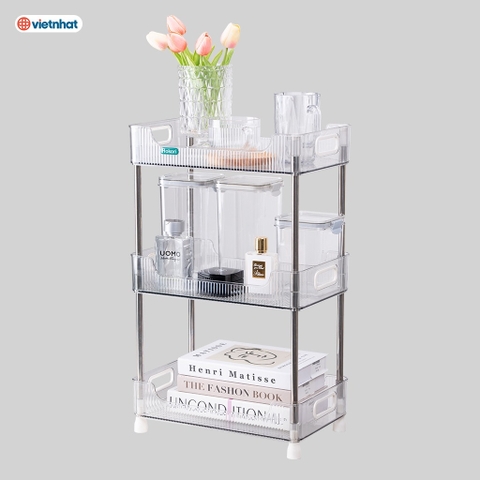 Kệ nhựa 3 tầng trong suốt HKR.5556-3 đựng sách, mỹ phẩm, gia dụng  D36.5xR22.5xC60 (cm) [BH: NONE]