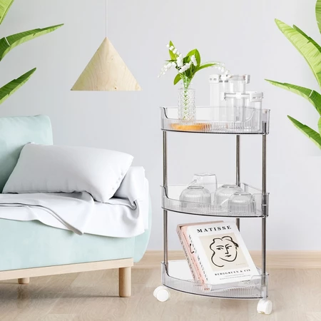 Kệ nhựa trong suốt 3 tầng góc tường có bánh xe [BH: NONE]