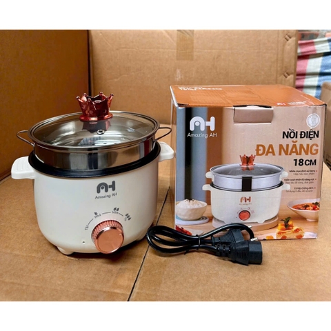 Nồi lẩu Điện Đa Năng Mini Kèm Xửng Hấp Inox AH 18CM cao cấp [BH: 1 TUẦN]