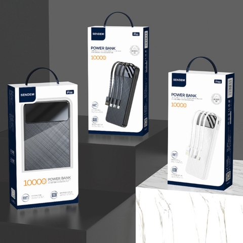 Pin sạc dự phòng Sendem P700, 10.000mAh có màn hình hiển thị % pin kèm 3 cáp liền thân chính hãng [BH:  tháng] 4l5a12