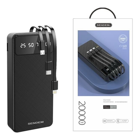 Pin sạc dự phòng Sendem P900, 20.000mAh có màn hình hiển thị % pin kèm 3 cáp liền thân chính hãng [BH:  tháng] 4l5a12