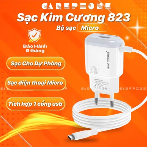 Bộ sạc nhanh Kim Cương KMG823 có led 2.1A Micro Samsung (1 cổng usb) chính hãng (tương tự kmg813) [BH: 6 tháng]