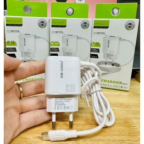 Bộ sạc nhanh 2.1A liền dây Kim Cương KMG-833 Type C chính hãng [BH: 3 THÁNG]