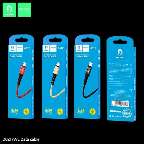 Cáp sạc Samsung Denmen D02V (KO CÓ HỘP) dây dù Micro 2.4A chính hãng (BH 6 tháng)