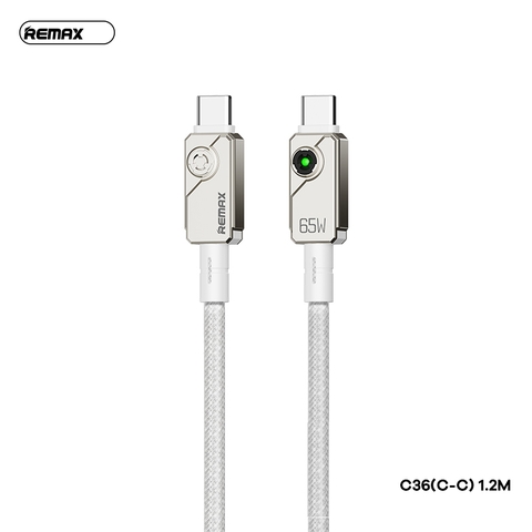 Cáp sạc nhanh 65W Remax C36 cáp Type C ra Type C (c-c) dài 1m2 có đèn báo sạc chính hãng [BH 1 Năm]