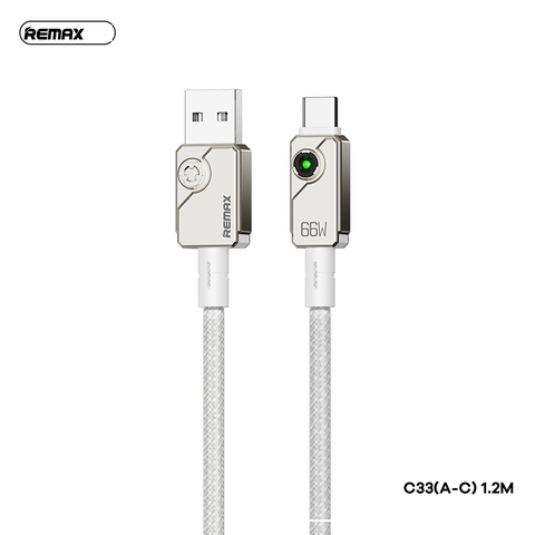 Cáp sạc nhanh 66W Remax C33 cáp USB ra Type C dài 1m2 có đèn báo sạc chính hãng [BH 1 Năm]