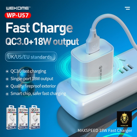 Cóc sạc nhanh 18w Wekome WP-U57 QC3.0 (1 cổng usb) chính hãng [BH 1 năm]