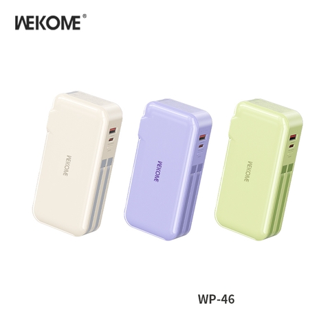 Pin sạc dự phòng WEKOME WP-46 10000mAh sạc kèm 2 cáp TypeC và Iphone (4 đầu ra 2 đầu vào) chính hãng