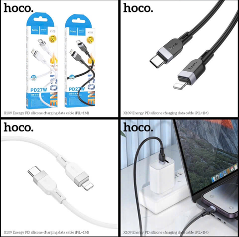 Cáp sạc nhanh 27w HOCO X109 (c-l) cáp silicone Type C ra Iphone chính hãng j405