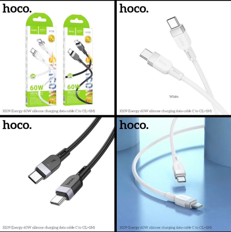 Cáp sạc nhanh 60w HOCO X109 (c-c) cáp silicone 2 đầu Type C chính hãng