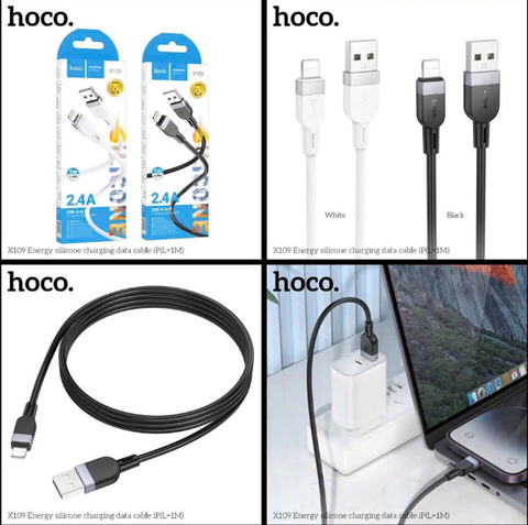 Cáp sạc nhanh 2.4A HOCO X109 Iphone cáp silicone USB ra Iphone dài 1m chính hãng
