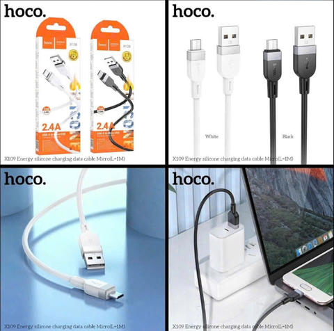 Cáp sạc nhanh 2.4A HOCO X109 Micro cáp silicone USB ra Micro dài 1m chính hãng