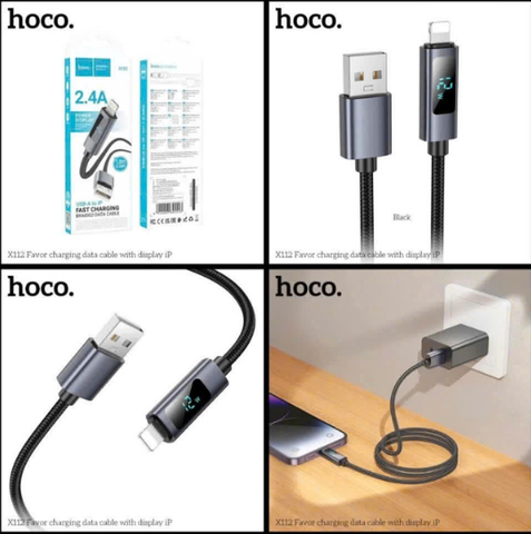 Cáp sạc nhanh 2.4A HOCO X112 Usb ra Iphone cáp dây dù kèm màn hình báo W siêu đẹp[BH 1 Năm]