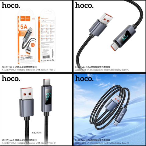 Cáp sạc nhanh 5A HOCO X112 cáp USB ra Type C có màn hình LCD siêu đẹp f208