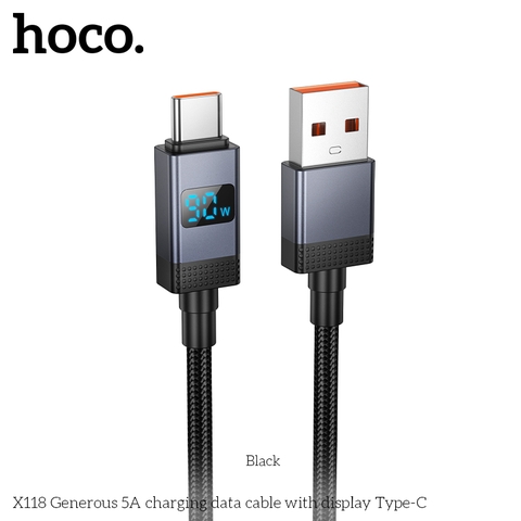 Cáp sạc nhanh 5A HOCO X118 cáp USB ra Type C kèm đèn LCD báo sạc dài 1m2 chính hãng