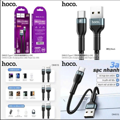 Cáp sạc nhanh 3A HOCO DM-X15 Usb ra Type C (A-C) dây dù siêu đẹp