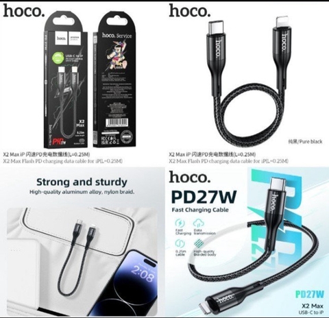Cáp sạc nhanh 27w 25cm HOCO X2 Max (c-l 25cm ngắn) type c ra iphone lightning chính hãng [BH 1 Năm]