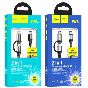 Cáp sạc nhanh 60w HOCO X50 2in1 cáp Type C ra Iphone/Type C đa năng dài 1m