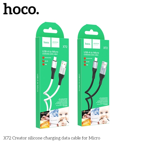 Cáp sạc nhanh 2.4A HOCO X72 Micro 1m (usbA ra Micro; a-m) dây silicon chính hãng