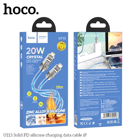 CÁP SẠC NHANH 20W HOCO U113 C-L 1M (TYPE C RA IPHONE LIGHTNING) DÂY BỌC NHỰA TRONG SUỐT SIÊU ĐẸP CHÍNH HÃNG [BH 1 NĂM]