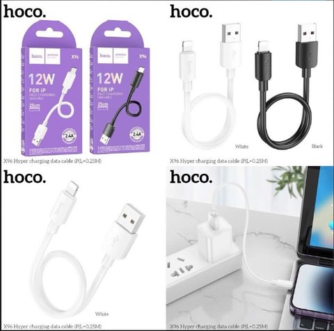 Cáp sạc nhanh 12w HOCO X96 cáp USB ra Iphone dài 25cm siêu tiện lợi