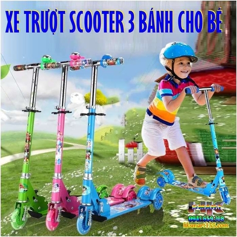 Xe Scooter, Xe Chòi Chân Cho Bé 3 Bánh Phát Sáng (trước 1 bánh)